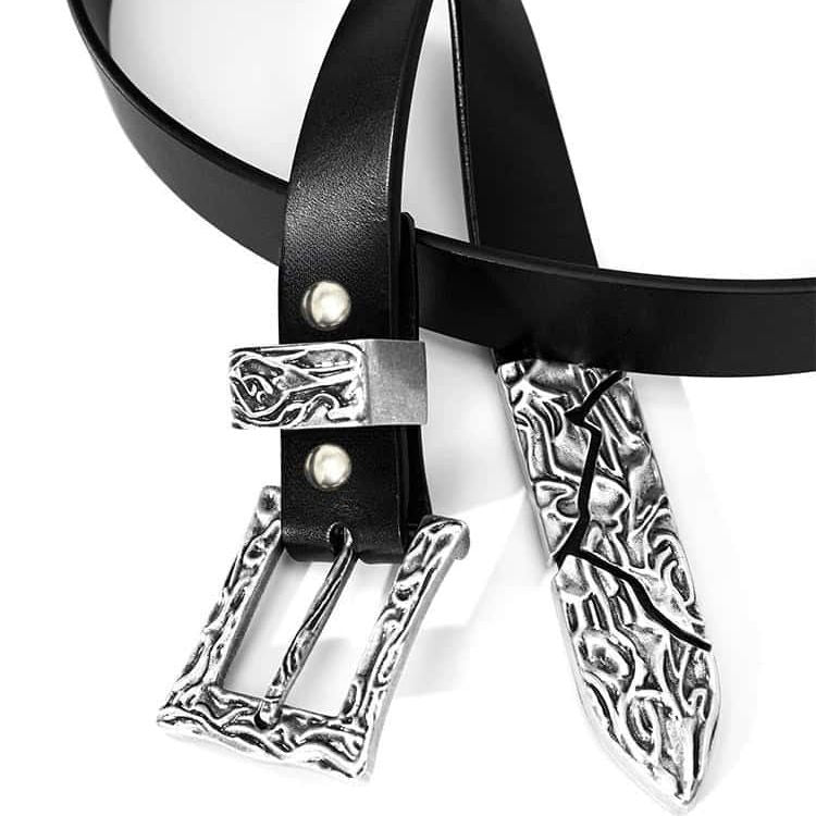 ENTRE-TEMPS Leather Belt Vintage Crack Thorn Metal Buckle Waist Belt