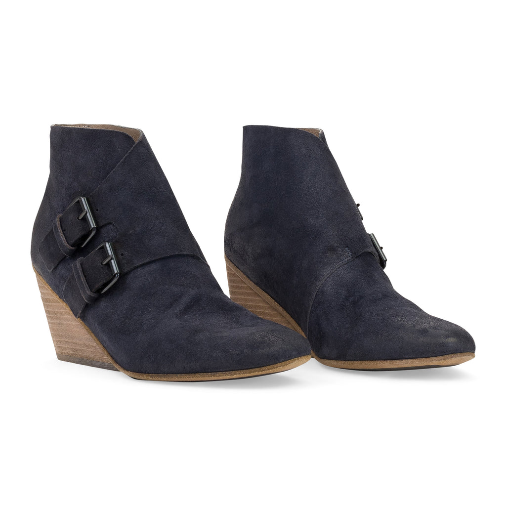 BLUE DISTRESSED CALF SKIN LEATHER BOOTS