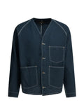 BEAMS PLUS contrast-stitch collarless jacket