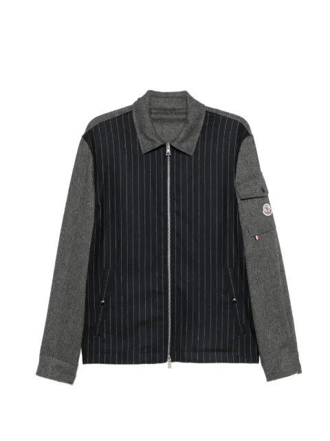 Moncler herringbone wool blend zip-up shirt