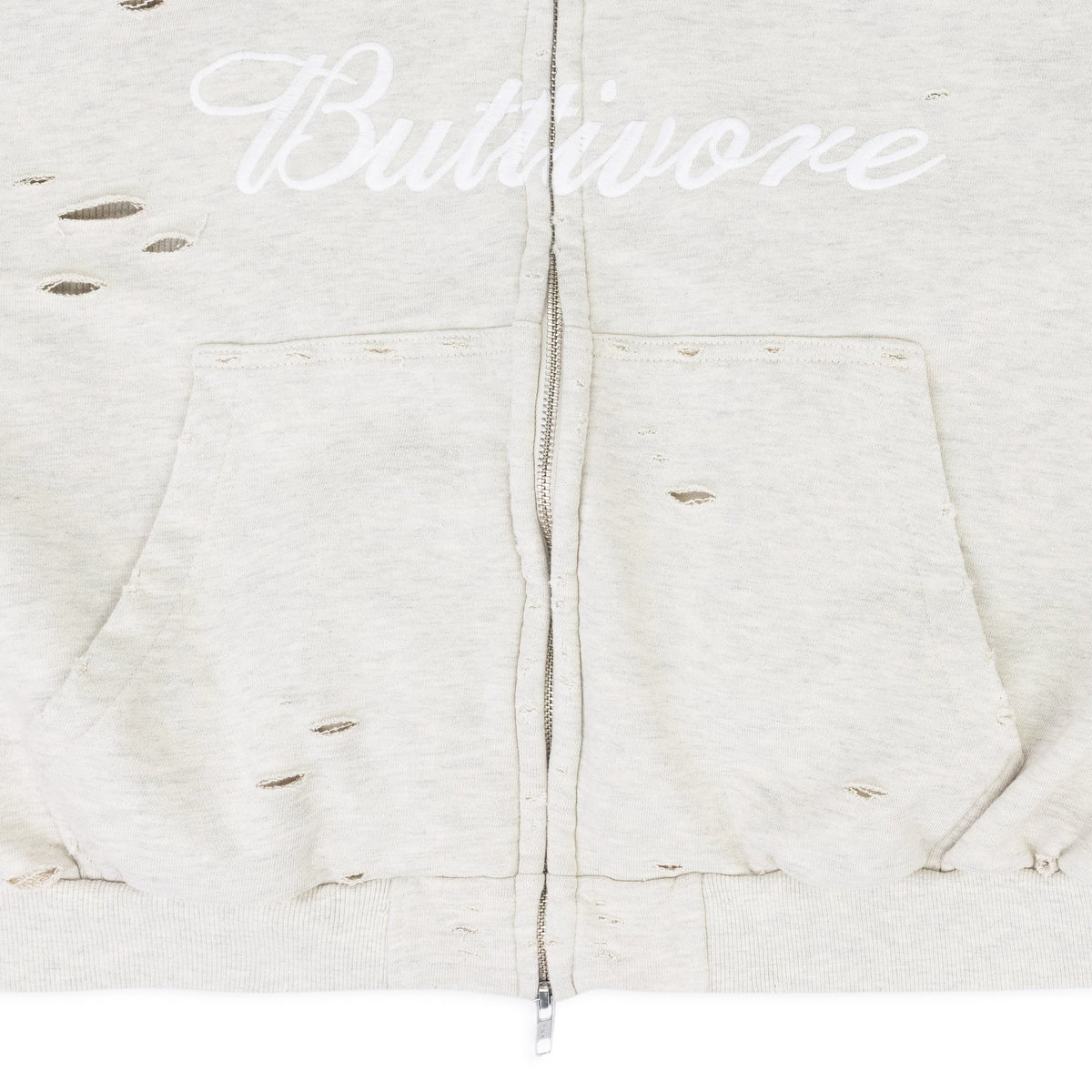 Oatmeal Melange 'Buttivore' Fur Lined Zip Hoodie