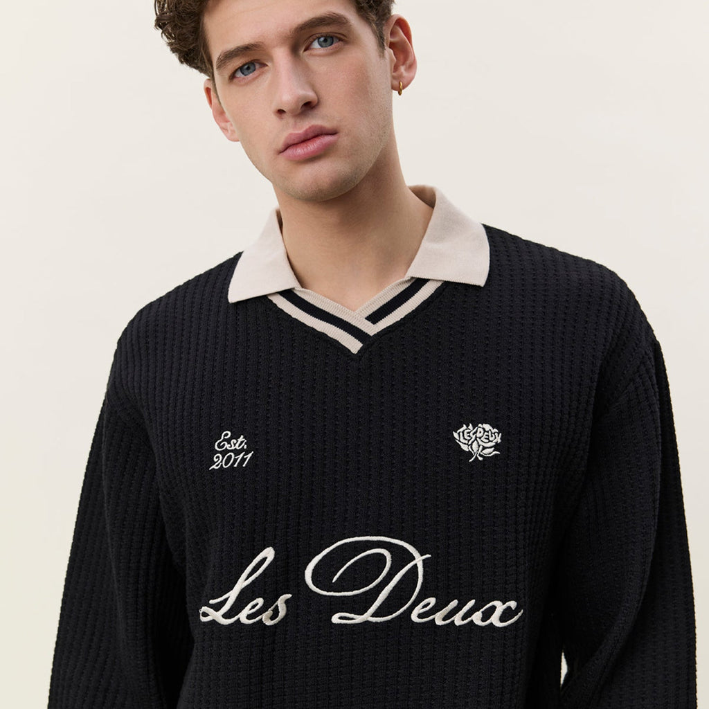 Les Deux Waffle Ls Football Jersey: Black