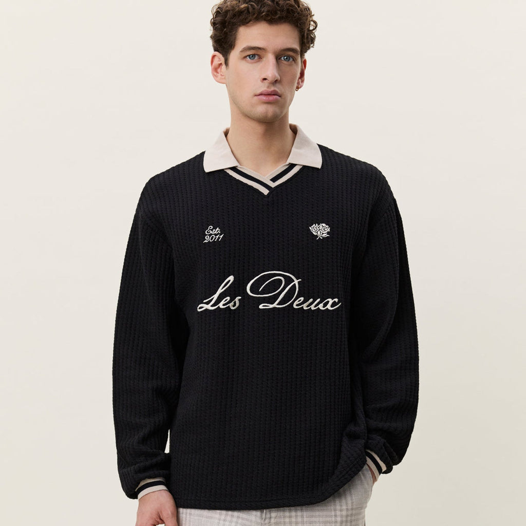 Les Deux Waffle Ls Football Jersey: Black