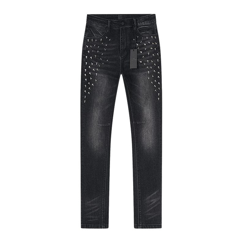 R+A Cross-Stud Washed Black Jeans