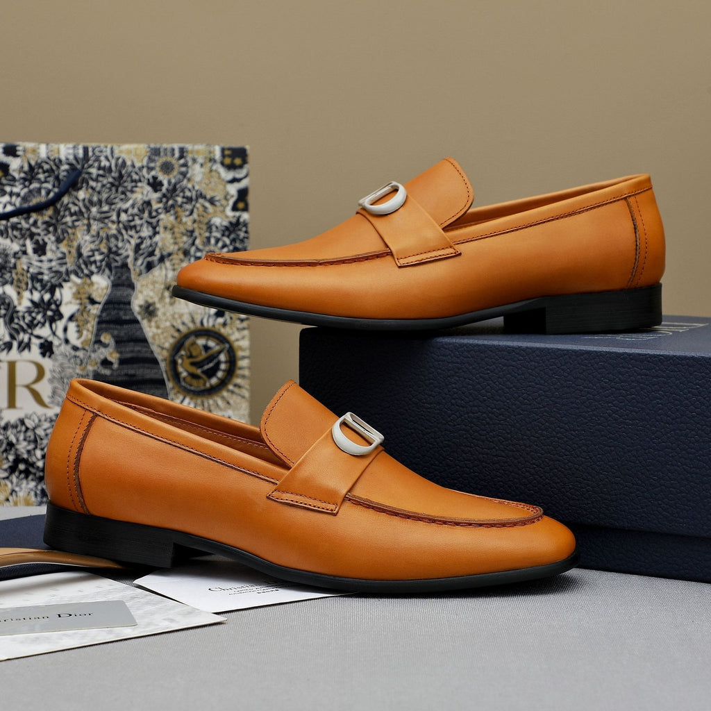 Dior Tan Leather Buckle Loafers