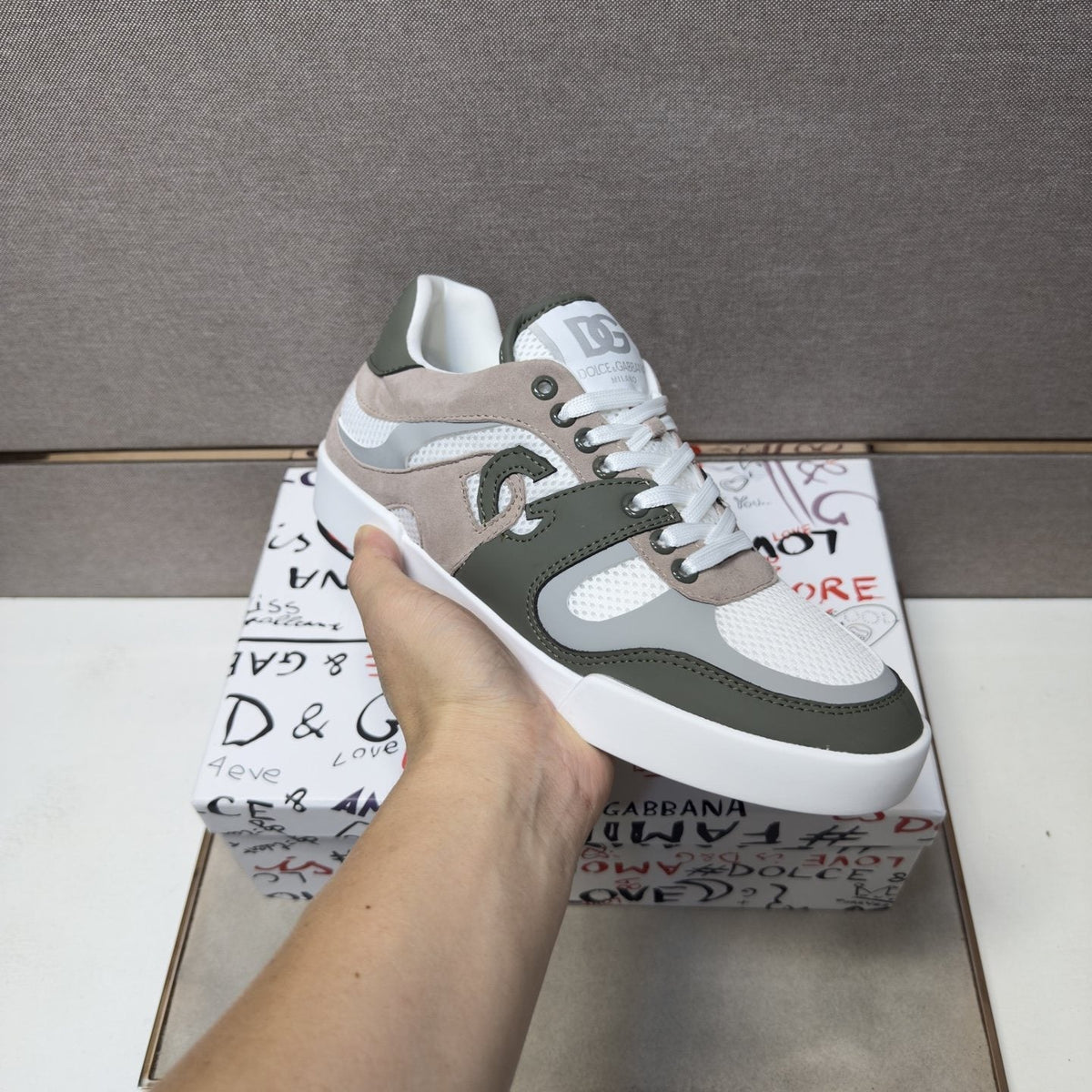 Dolce & Gabbana White, Olive & Taupe Sneakers