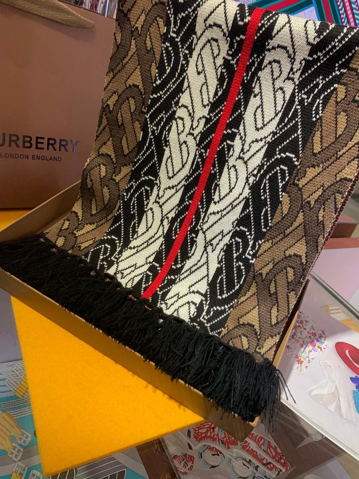 Burberry Patterned Fringed Scarf