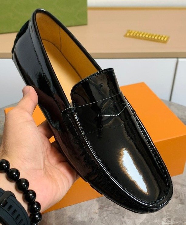 Louis Vuitton Men's Black Leather Loafers - Tan Interior