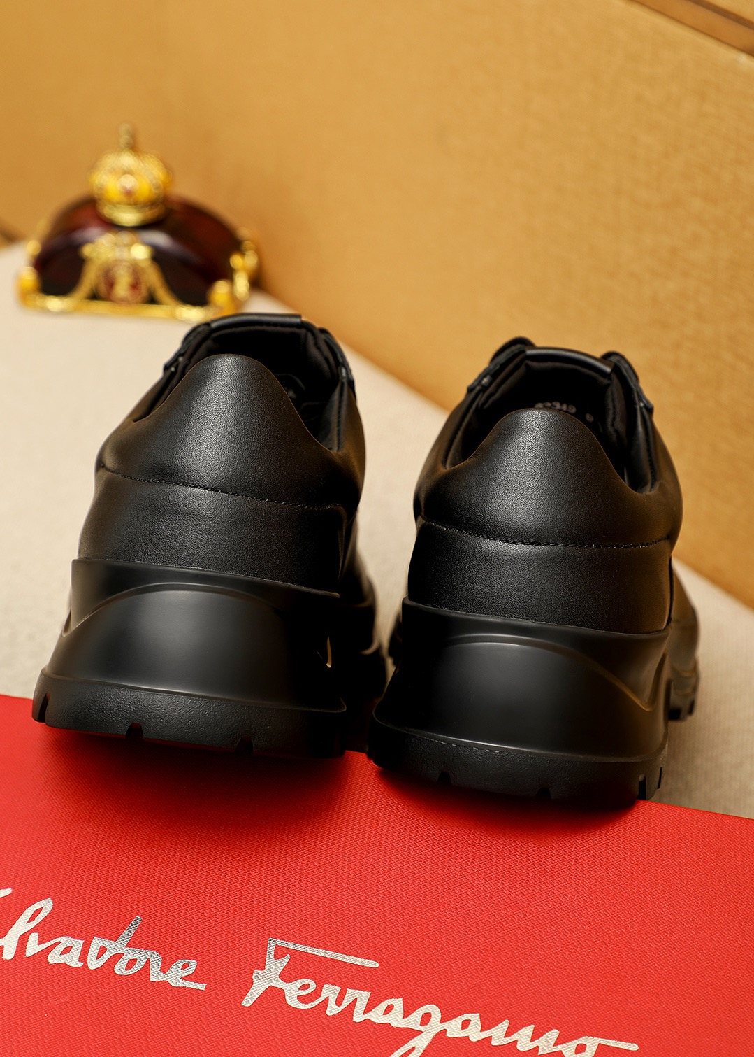 Ferragamo Black Leather Lug Sole Lace-Up Shoes