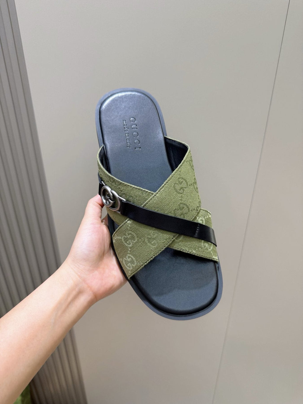 Gucci Crossed Strap Slide Sandals
