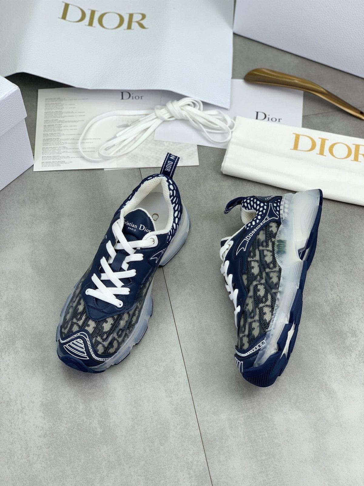 Dior Navy Patterned Low-Top Sneakers