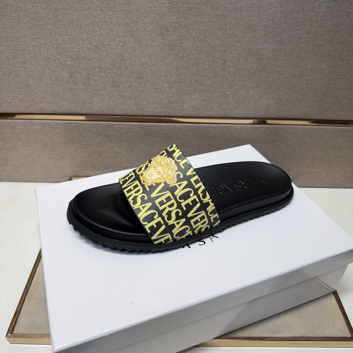 Versace Logo Print Slide Sandals