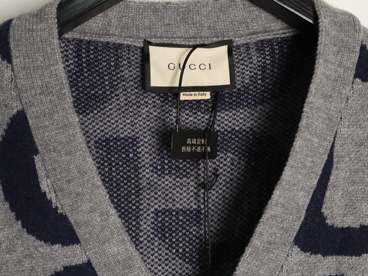 Gucci 24SS Gray Allover Letter Intarsia Cardigan